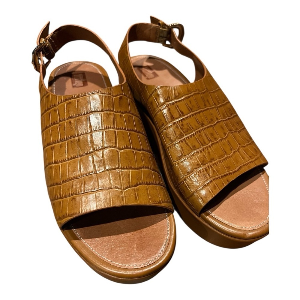 Fitflop Tan Croc-Embossed Sandals